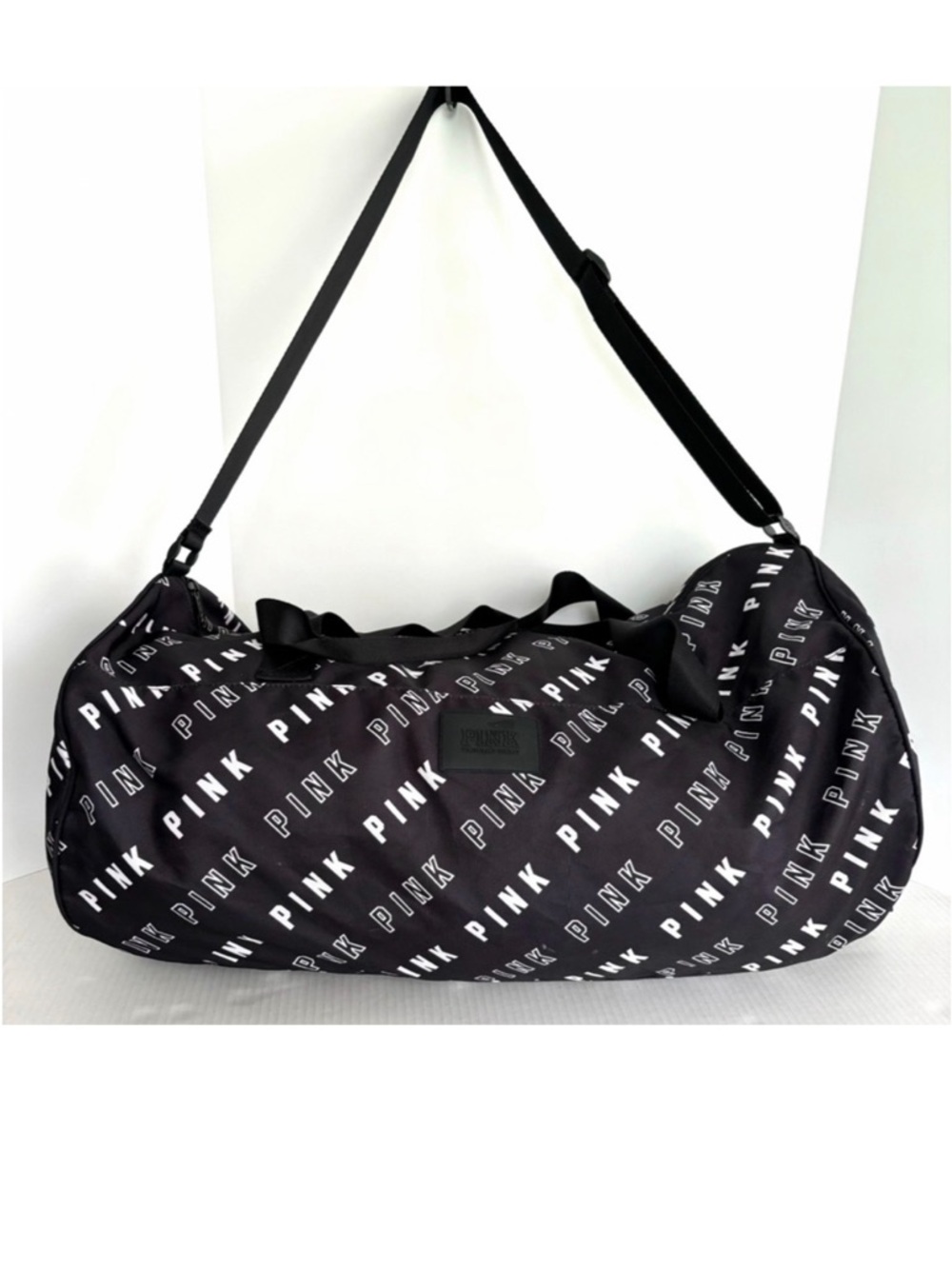 Victoria's Secret PINK Travel‎ Gym Overnight Large Duffle Bag Black White Logo